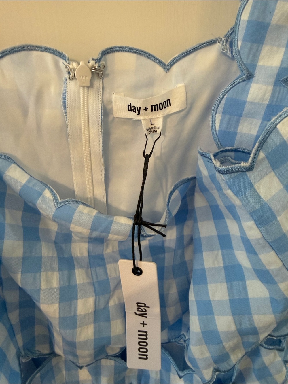 NWT Day + Moon Blue Gingham Smocked Maxi Dress Size L - Picture 2 of 3